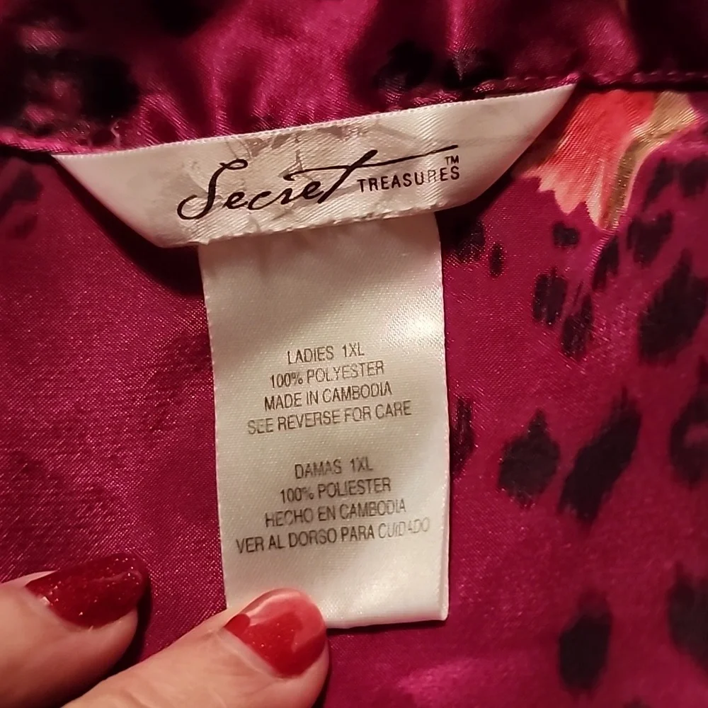 SECRET TREASURES  ( 2 PC. ) BURGUNDY SATIN  NIGHT SET. PANTS& TOP . - Picture 2 of 8